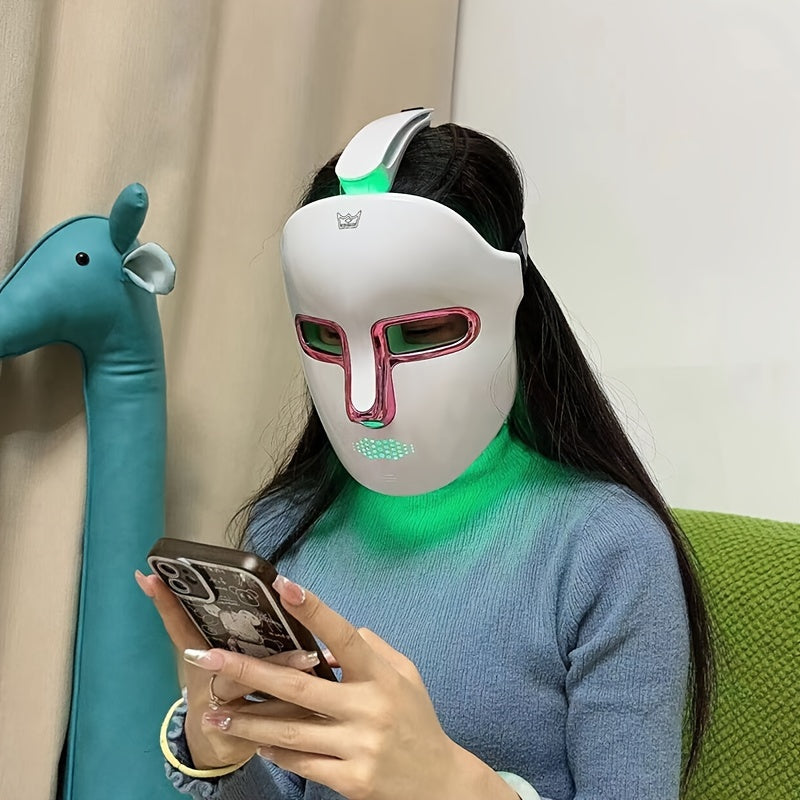 7-Color LED Light Therapy Face & Neck Mask – Rechargeable Skincare Mask for Anti-Aging, Acne, and Glow Boosting – Perfect Valentine's Day Gift for Women